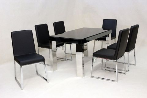 Modern Black Glass Dining Table And 6 Chairs - Homegenies throughout Modern Black Dining Table With Chairs